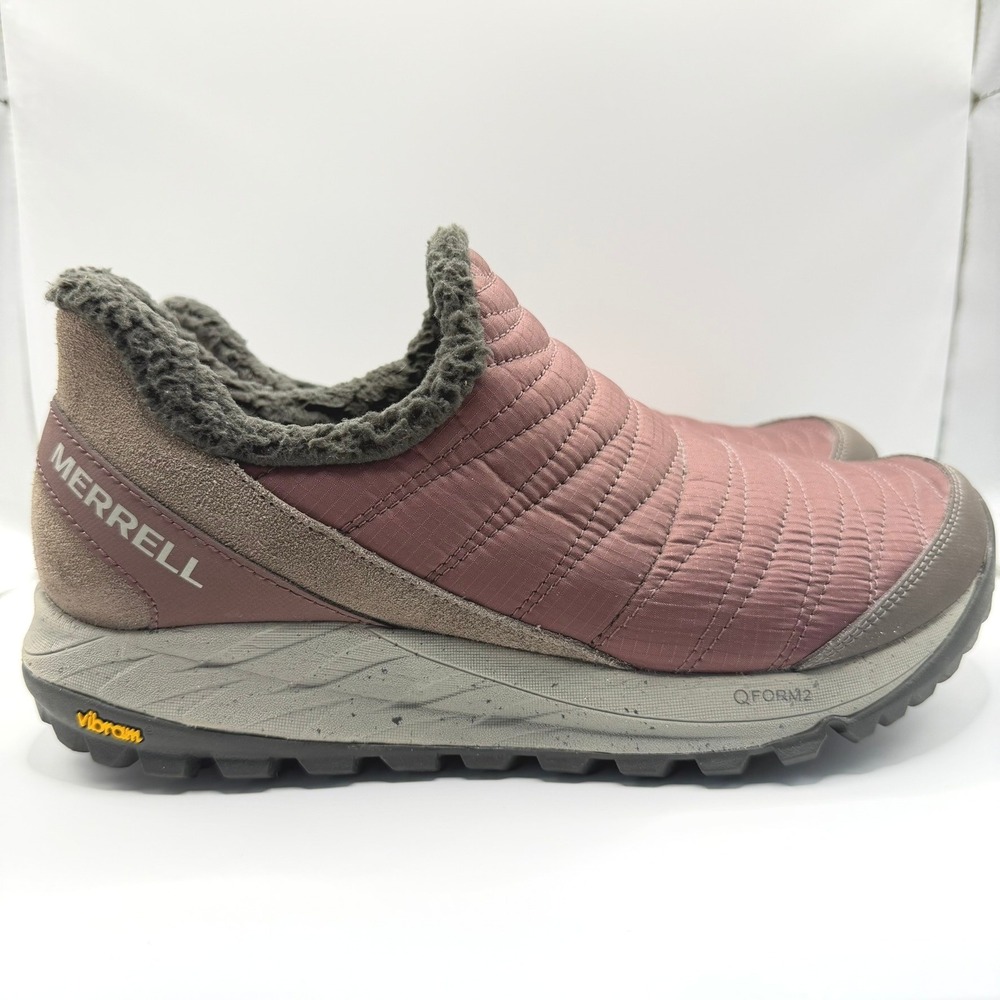Merrell Antora Sneaker Moc Mauve‎ Quilted Fleece Lined Vibram Slip On Shoes